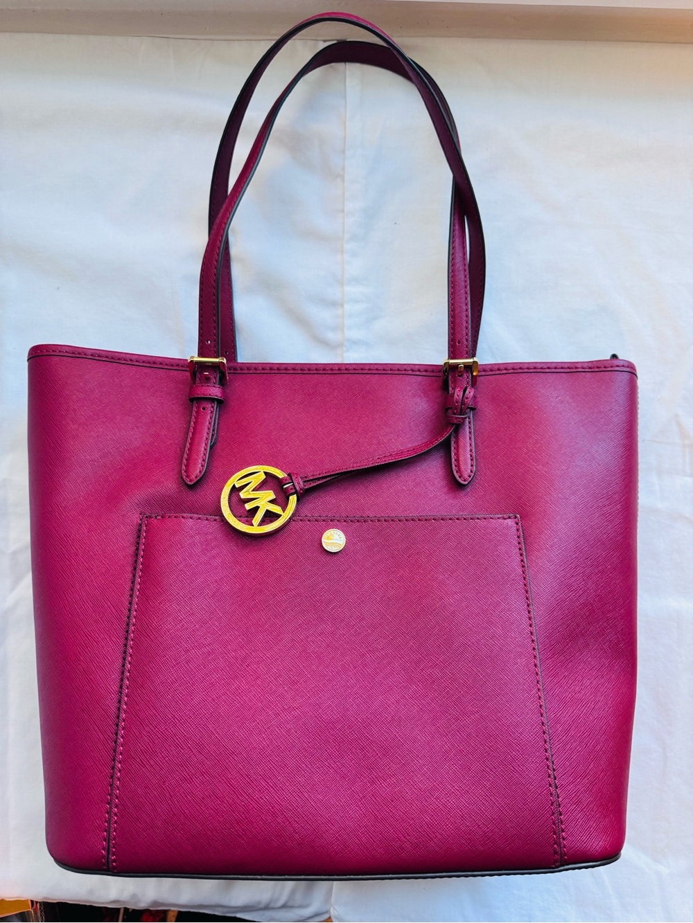 Michael Kors Fuchsia Saffiano Leather Tote with Gold Accent